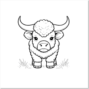 Cute Baby Bison Animal Outline Posters and Art